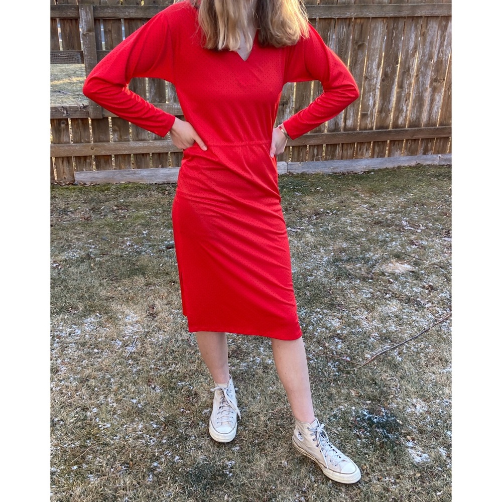 1980s Vintage Red Dress With Black Polka Dots